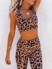 Sports Wear For Women Leopard Square Neck Crop Top High Waisted Leggings Set