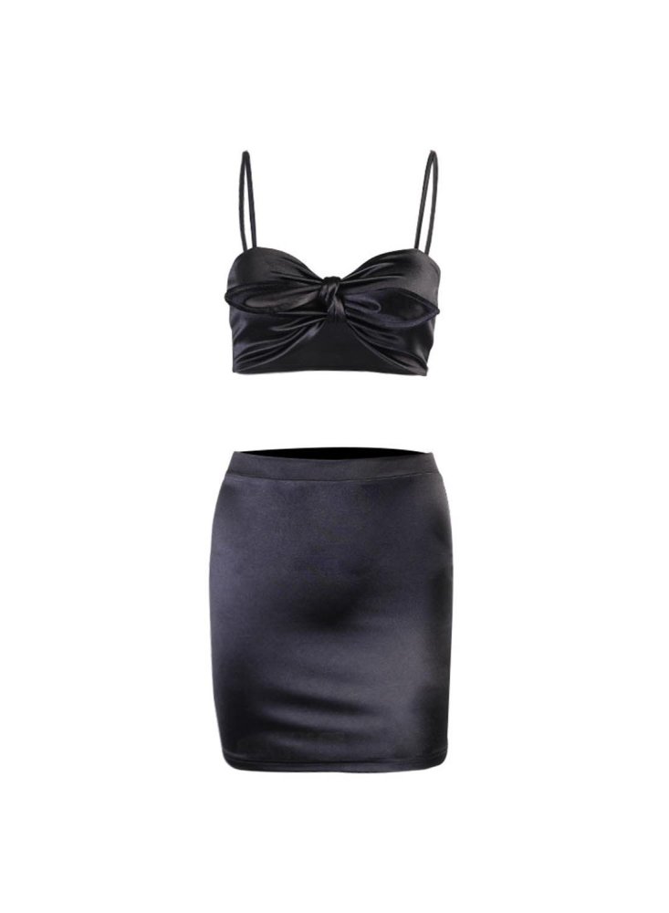 Women's Sets Two-piece Satin Bowed Cami & Skirt Set
