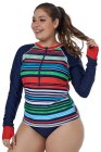 Multicolor Striped Long Sleeve Front Zip Rashguard Top