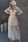 Deep V Neck Long Sleeve Sequin Tulle Wedding Long Dress