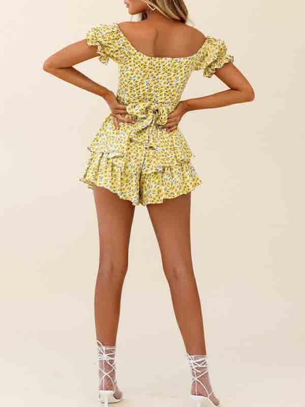 Women's Off Shoulder Short Sleeves Layered Ruffle Rompers