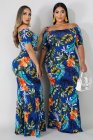 Off-the-shoulder Floral Print Plus Size Maxi Dress