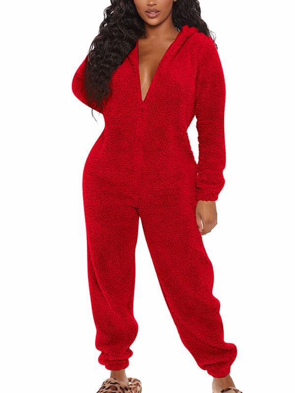 Fluffy Zip Up Onesie Pajama Outfits Sleepwear
