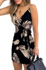 V Neck Leaf Print Mini Dress