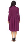 Burgundy Bowknot Embellished Mock Neck Pocket Dress