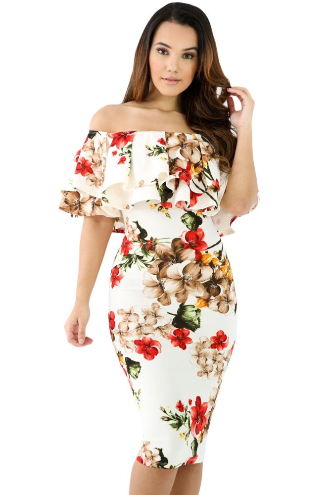 Layered Ruffle Off Shoulder Curvaceous Dress