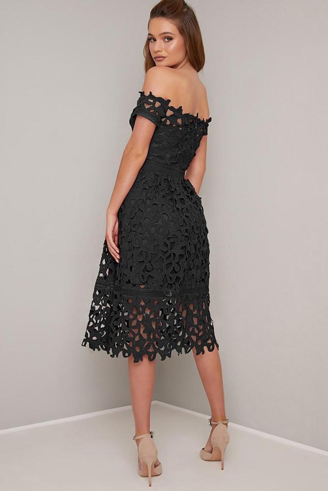 Off Shoulder Short Sleeve Crochet Party Dress