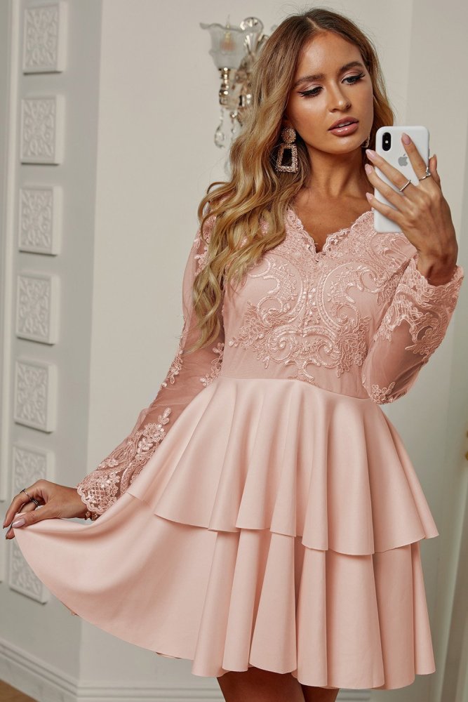 Sequin Embroidered Multilayer Skater Dress