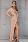 Long Sleeve V Neck Wrapped Sequin Bodice Long Party Dress