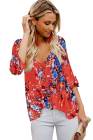 V Neck Buttoned Floral Print Blouse