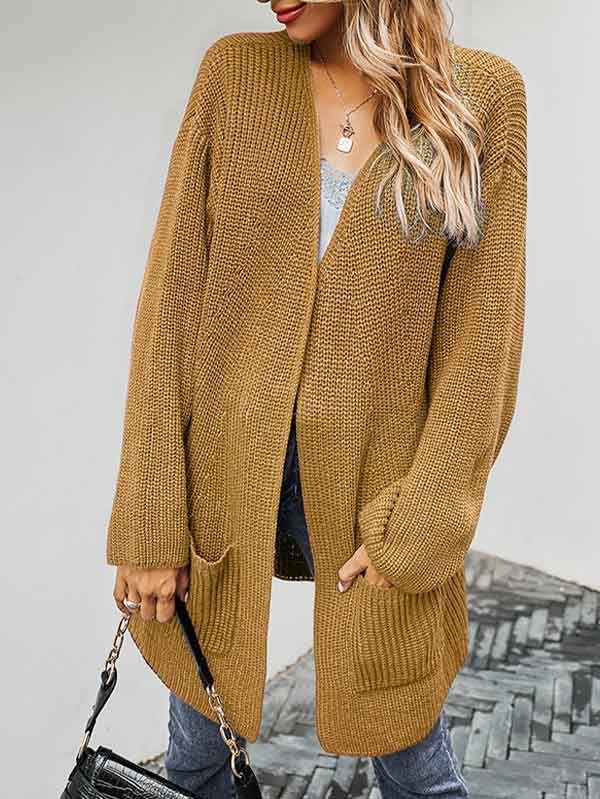 Open Front Oversized Chunky Knit Cardigan with Pocket