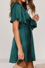 Butterfly Sleeve Satin Knot Front High Waist Mini Dress
