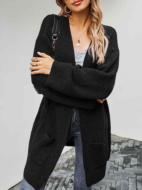 Open Front Oversized Chunky Knit Cardigan with Pocket