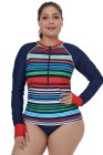 Multicolor Striped Long Sleeve Front Zip Rashguard Top