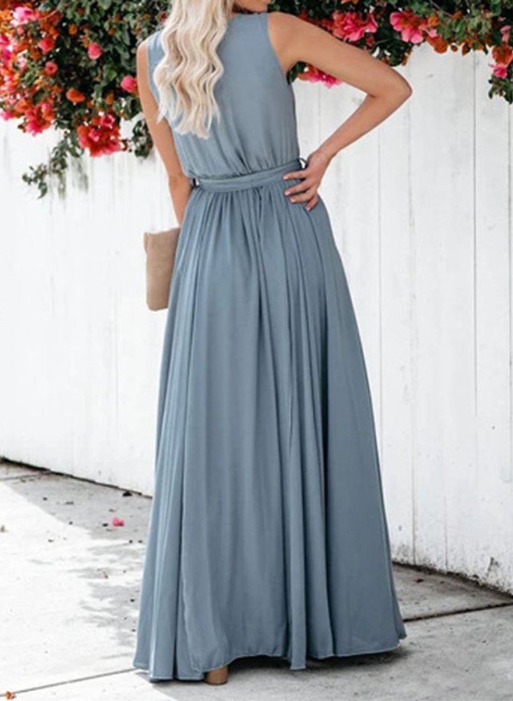 Solid Flowy Tank Maxi Dress With Belt