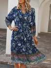Women's Long Sleeve V Neck Floral Bohemian Dress