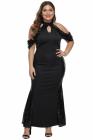High Neck Drop Shoulder Sequin Décor Plus Size Gown