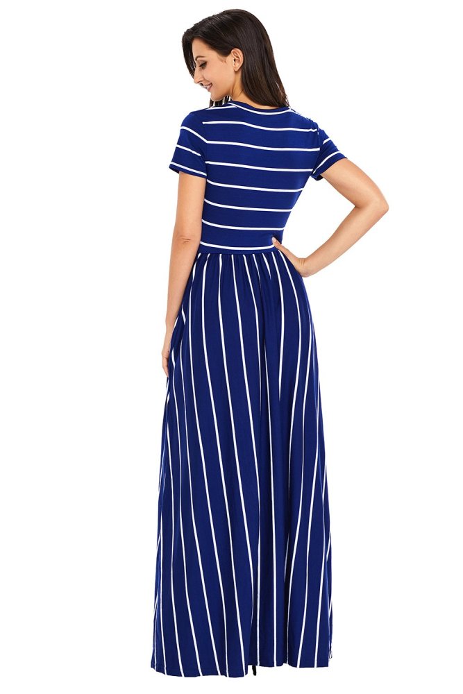 Striped Rosy Short Sleeve Maxi Dress