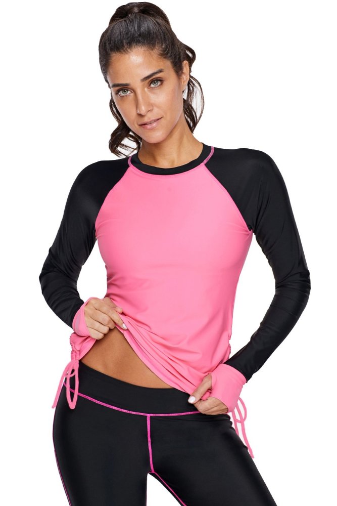 Rosy Black Colorblock Long Sleeve Rashguard