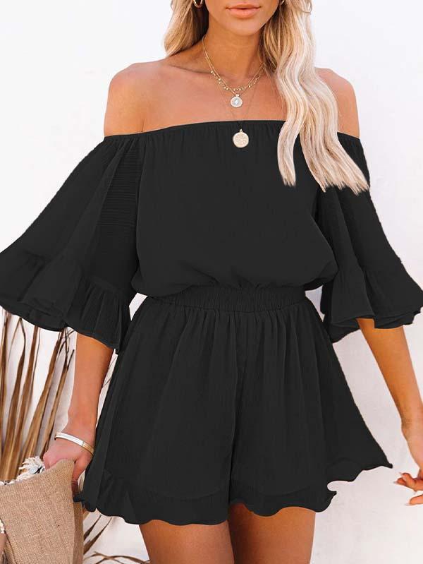 Sexy Off Shoulder Ruffle Sleeve Chiffon Romper