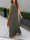 Solid Color Halter Neck Top Sleeveless Layered Maxi Dress With Belt