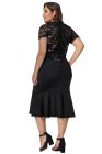 Lace Panel Peplum Hem Plus Size Sheath Dress