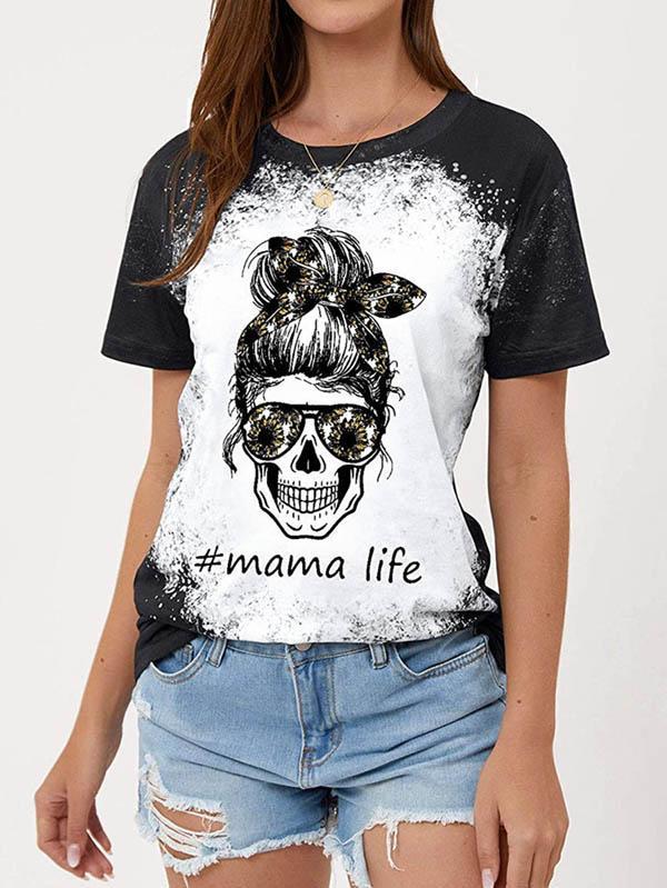 Mom Life Skull Graphic Tees Tops Short Sleeve Tee Shirt