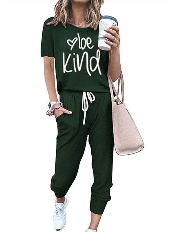 Be Kind Two Piece Outfits Short Sleeve Tracksuit For Women