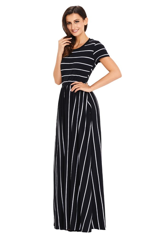 Striped Rosy Short Sleeve Maxi Dress
