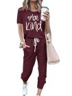Be Kind Two Piece Outfits Short Sleeve Tracksuit For Women