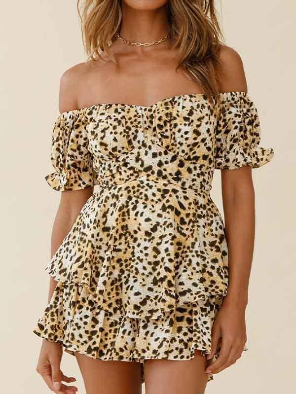 Women's Off Shoulder Short Sleeves Layered Ruffle Rompers