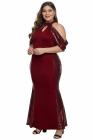 High Neck Drop Shoulder Sequin Décor Plus Size Gown