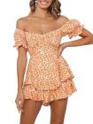 Women's Off Shoulder Short Sleeves Layered Ruffle Rompers