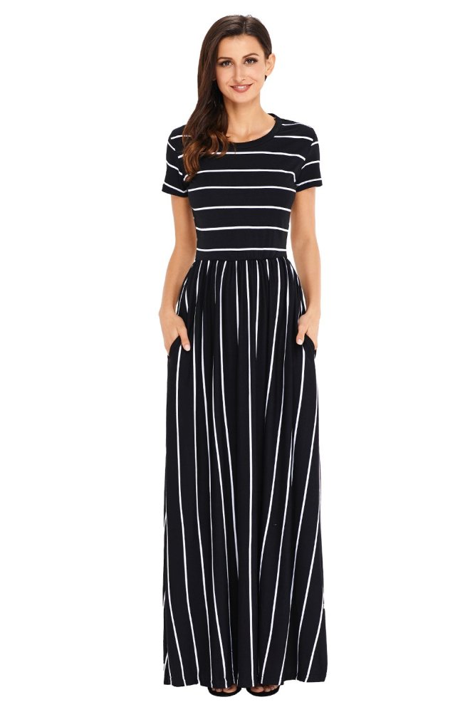 Striped Rosy Short Sleeve Maxi Dress