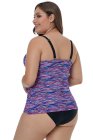 Purplish Fuzzy Striped Flyaway Tankini Top