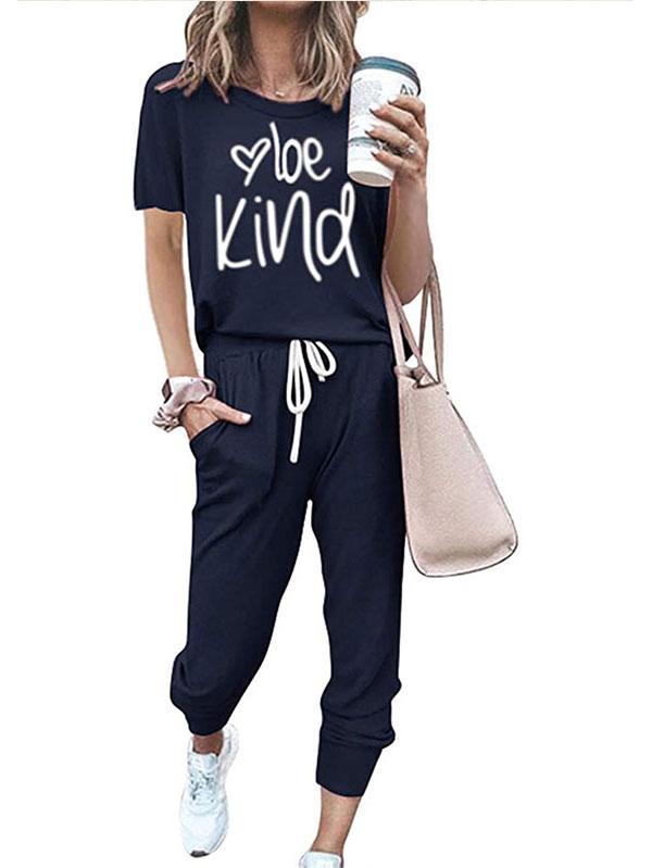 Be Kind Two Piece Outfits Short Sleeve Tracksuit For Women