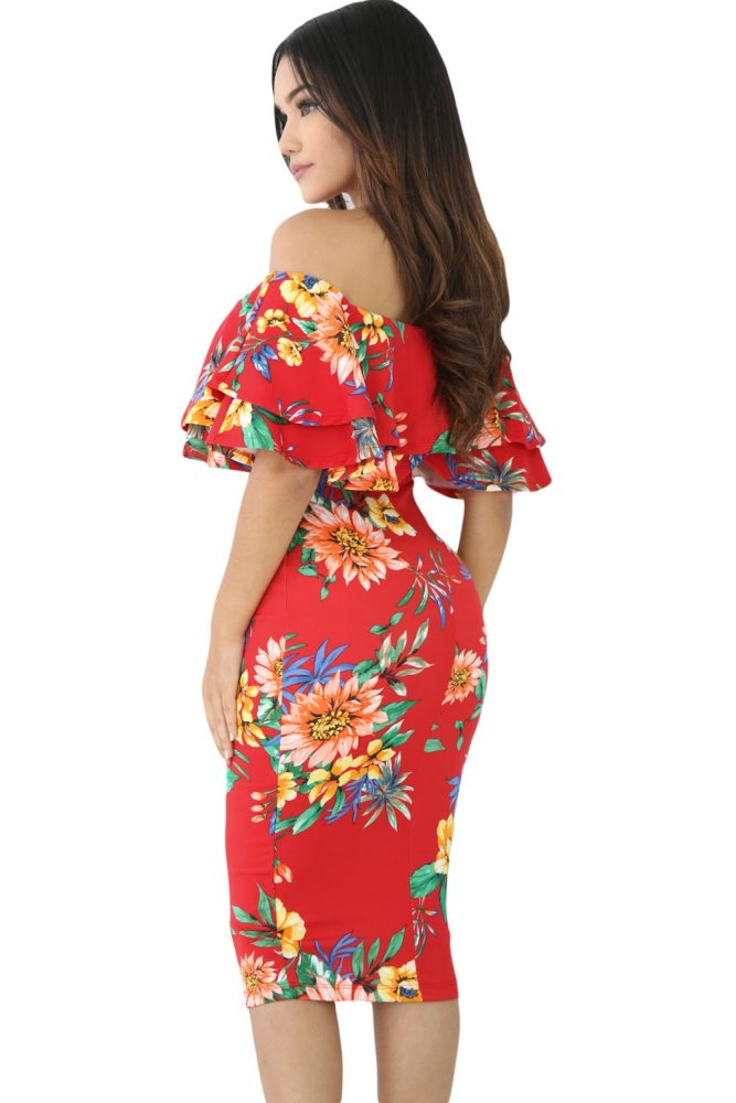 Layered Ruffle Off Shoulder Curvaceous Dress