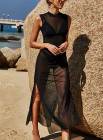 Long Black Mesh Dress Sleeveless Cover Up With Slit