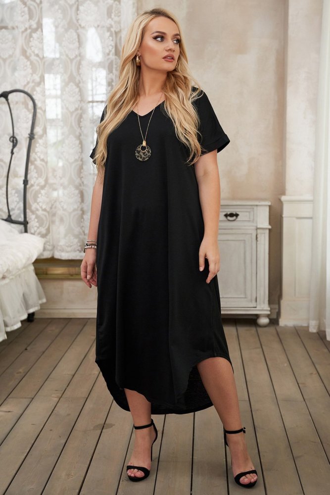 Plus Size V Neck Short Sleeve Maxi Dress with Slits
