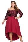 Off Shoulder Sequin Bodice Hi-lo Plus Size Dress