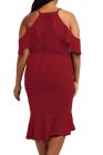 Plus Size Ruffle Cold Shoulder Flounced Party Dress
