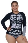 Irregular Sleeve Rash Guard Top with Abstract Print