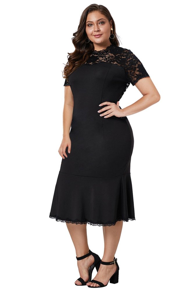 Lace Panel Peplum Hem Plus Size Sheath Dress