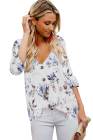 V Neck Buttoned Floral Print Blouse