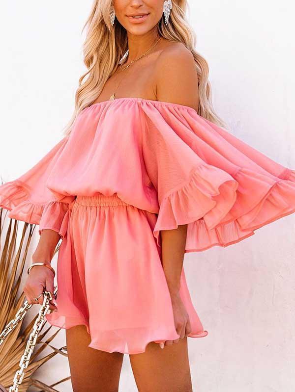 Sexy Off Shoulder Ruffle Sleeve Chiffon Romper