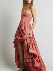 Halter Strapless Smocked Bodice Maxi Dress