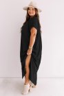 Plus Size V Neck Short Sleeve Maxi Dress with Slits
