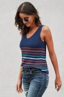 Multicolor Stripes White Knit Tank Top