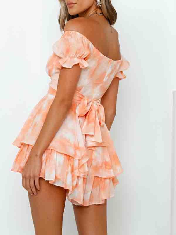 Women's Off Shoulder Short Sleeves Layered Ruffle Rompers