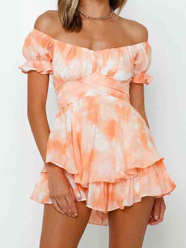 Women's Off Shoulder Short Sleeves Layered Ruffle Rompers